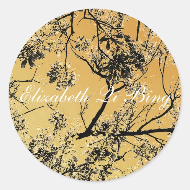Distressed Gold Oriental Blossoms Classic Round Sticker (Front)