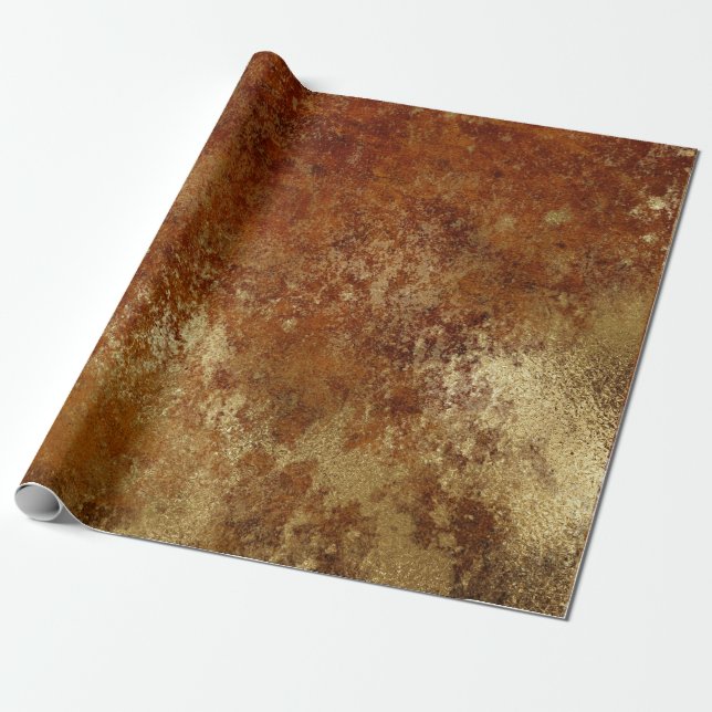 Distressed Gold Red Orange Rust Wrap Wrapping Paper (Unrolled)