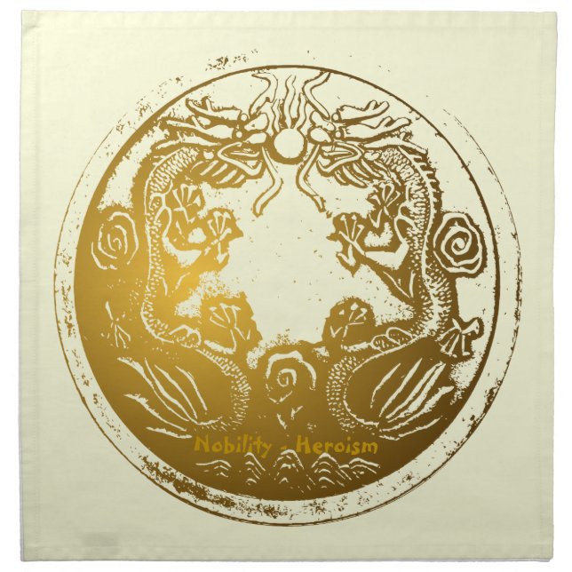 Distressed Golden Chinese Dragon Prosperity Wishes Napkin (Front)
