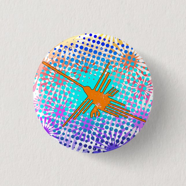 Distressed Golden Nazca Lines Hummingbird Button (Front)