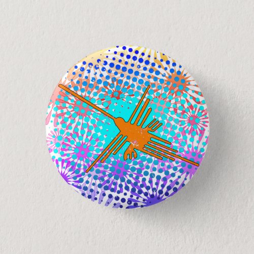 Distressed Golden Nazca Lines Hummingbird Button