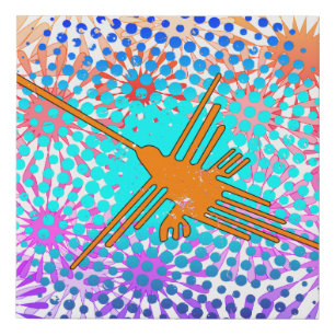 Distressed Golden Nazca Lines Hummingbird Faux Canvas Print
