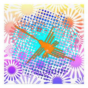 Distressed Golden Nazca Lines Hummingbird  Photo Print