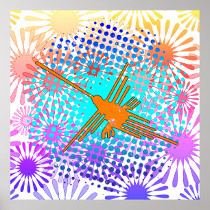 Distressed Golden Nazca Lines Hummingbird Poster