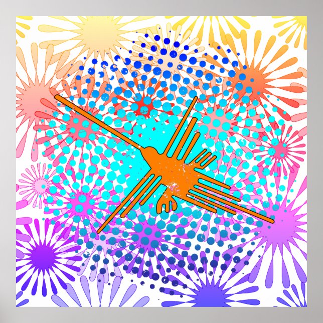 Distressed Golden Nazca Lines Hummingbird Poster (Front)