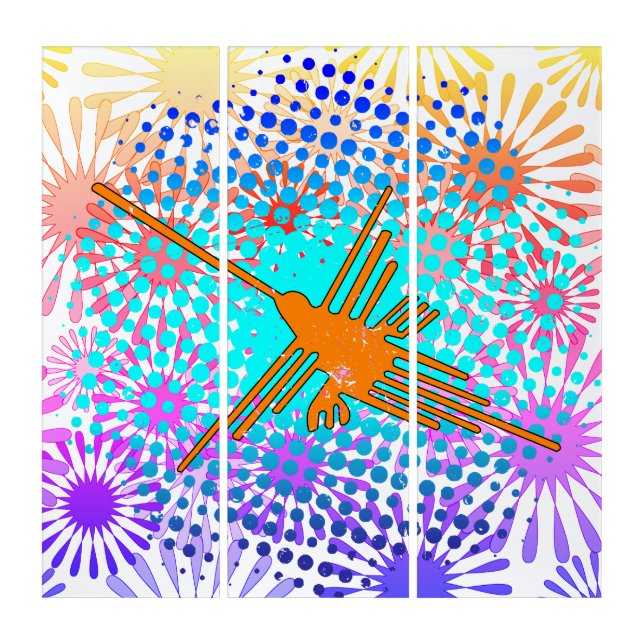 Distressed Golden Nazca Lines Hummingbird Triptych (Front)