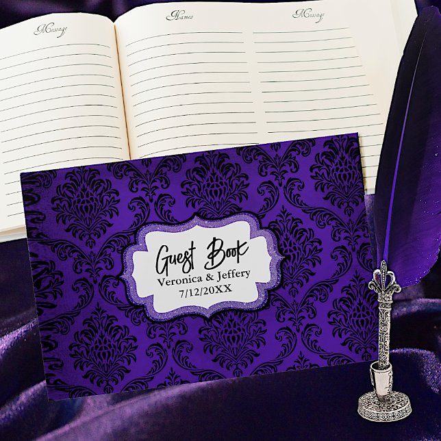 Distressed Gothic Purple and Black Damask Wedding Guest Book (Creator Uploaded)
