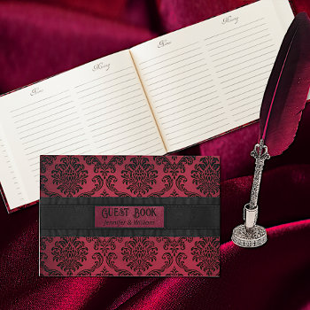 Distressed Gothic Red And Black Damask Wedding Guest Book by DizzyDebbie at Zazzle
