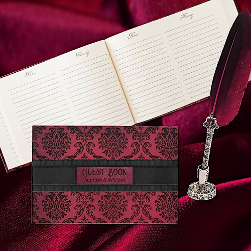 Distressed Gothic Red and Black Damask Wedding Guest Book