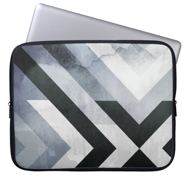 Distressed Gray and Black Geometric Modern Design Laptop Sleeve (Front)
