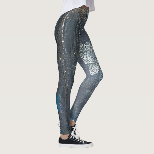 Distressed Gray and Blue Abstract Leggings (Right)