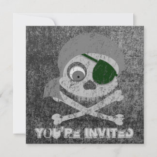 Distressed Gray Pirate Skull Invitations