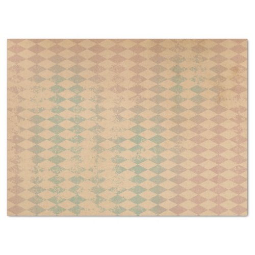 Distressed Green and Pink Checkered Decoupage Tissue Paper