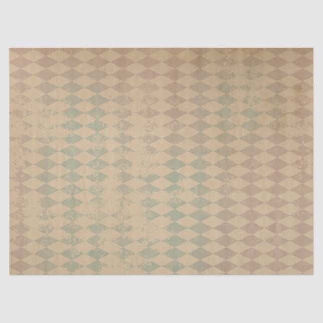 Distressed Green and Pink Checkered Decoupage Tissue Paper (Front)