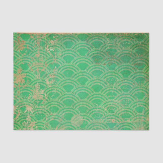 Distressed Green Geometric Art Deco Tissue Paper (Front)
