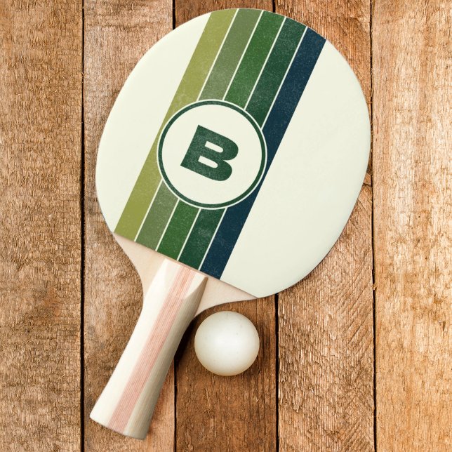 Distressed Green Retro five Striped with Initial  Ping Pong Paddle (Creator Uploaded)