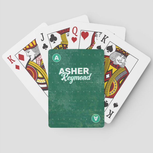 Distressed Green Retro Name Monogrammed Poker Cards (Back)