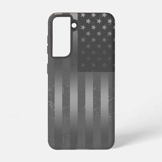 Distressed Grey American Flag Metallic Background Samsung Galaxy Case (Back)