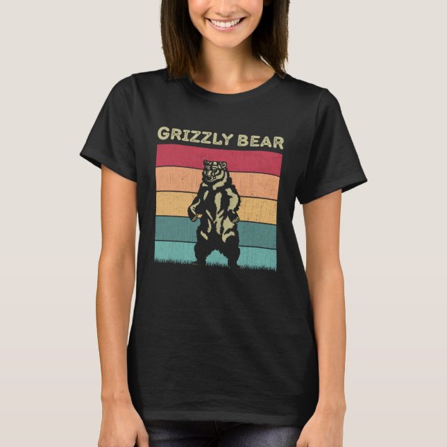 Distressed Grizzly Bear Lover Boys Girls Retro Gri T-Shirt (Front)