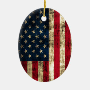 Distressed Grunge American Flag Ceramic Ornament