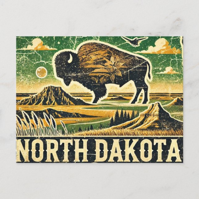 Distressed Grunge North Dakota Postcard (Front)
