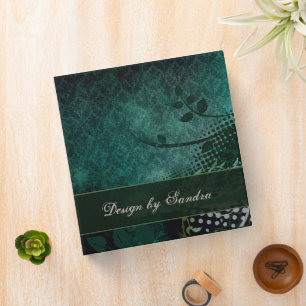 Distressed Grunge Swirl Teal Damask 3 Ring Binder