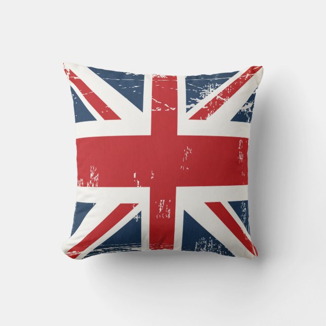 Distressed Grunge UK Flag Union Jack Old Look Throw Pillow (Front)