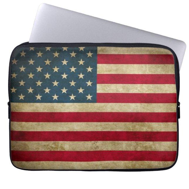 Distressed Grunge USA American Flag Laptop Sleeve (Front)