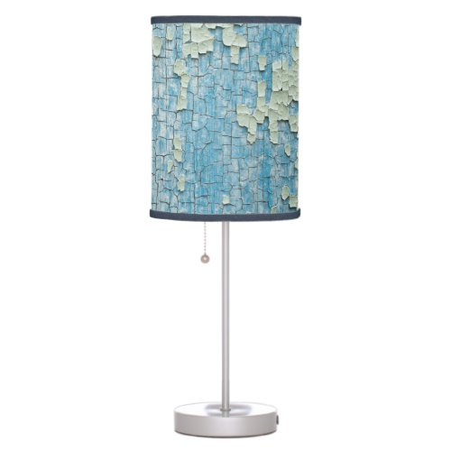 Distressed Grunge Weathered Blue Paint Industrial Table Lamp