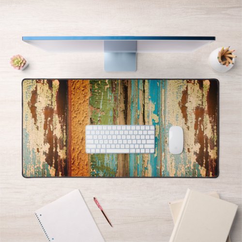    Distressed Grunge Weathered Painted Wood Unique Desk Mat