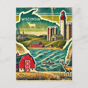 Distressed Grunge Wisconsin Postcard