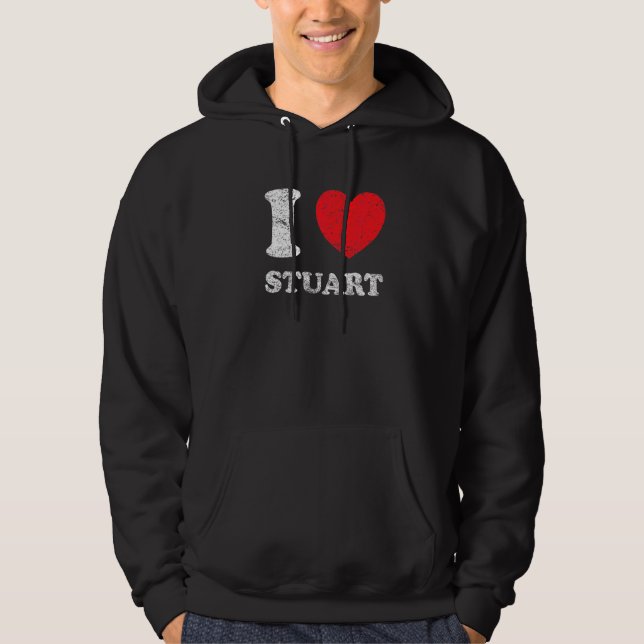 Distressed Grunge Worn Out Style I Love Stuart Hoodie (Front)