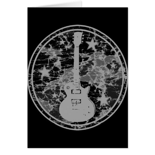 Distressed Guitar Stars Cameo Silhouette Dark BW Card