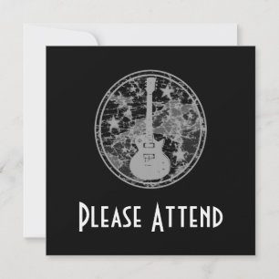 Distressed Guitar Stars Cameo Silhouette Dark BW Invitation