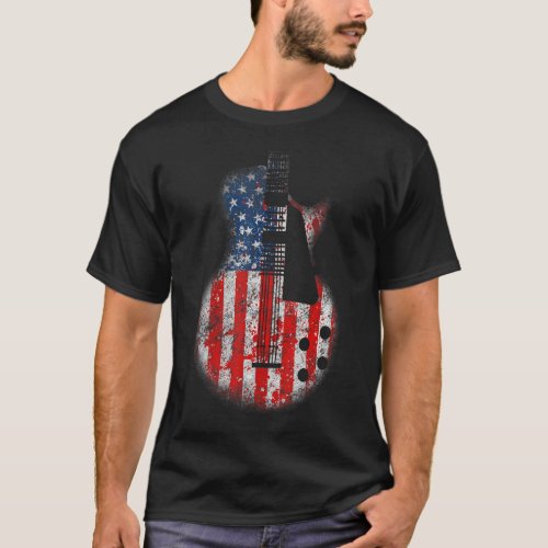 Distressed Guitars Vintage Us American Flag Guitar T_Shirt
