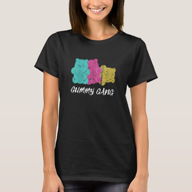 Distressed Gummy Gang Sweet Gummies Candy Bear T-Shirt (Front)