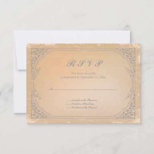 Distressed gunmetal grey vintage scroll rsvp card