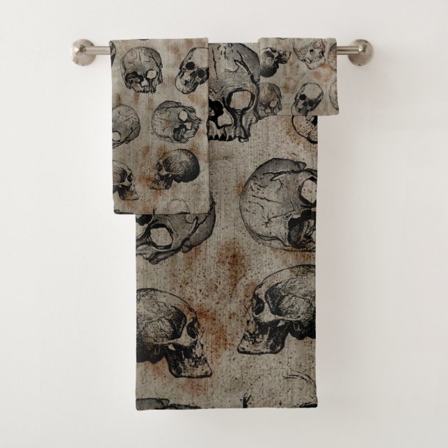 Distressed Halloween Vintage Skulls Bath Towel Set (Insitu)