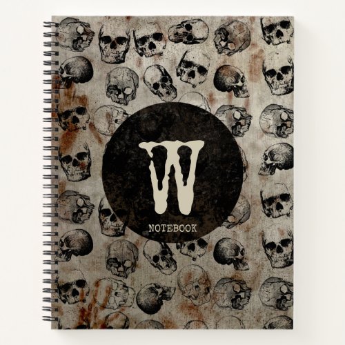 Distressed Halloween Vintage Skulls Monogram Notebook