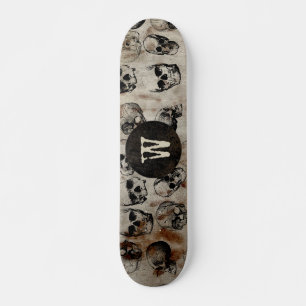 Distressed Halloween Vintage Skulls Monogram Skateboard