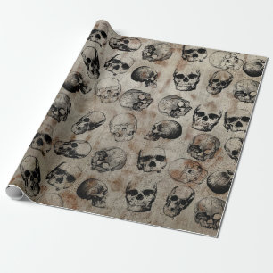 Distressed Halloween Vintage Skulls Pattern Wrapping Paper