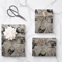 Distressed Halloween Vintage Skulls Pattern Wrapping Paper Sheets