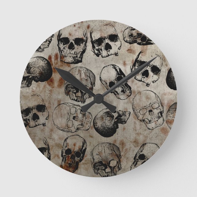 Distressed Halloween Vintage Skulls  Round Clock (Front)