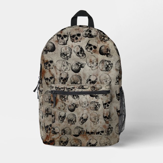 Distressed Halloween Vintage Skulls School Printed Backpack (Front)
