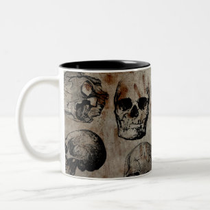 Distressed Halloween Vintage Skulls Two-Tone Coffee Mug