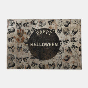 Distressed Happy Halloween Party Vintage Skulls Doormat