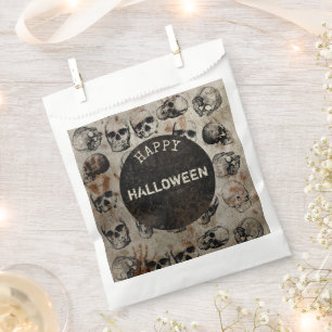 Distressed Happy Halloween Party Vintage Skulls Favor Bag