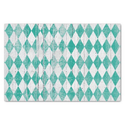 Distressed Harlequin Teal White Diamond Tissue Paper