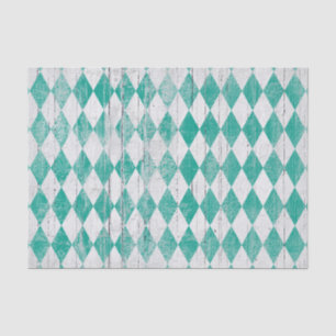 Distressed Harlequin Teal White Diamond Tissue Paper