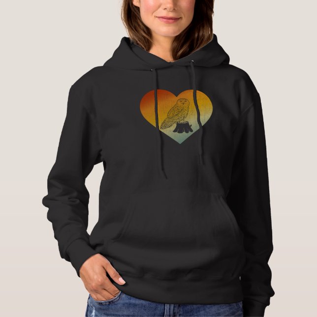 Distressed Heart Retro Style Men Women Snowy Owl Hoodie (Front)
